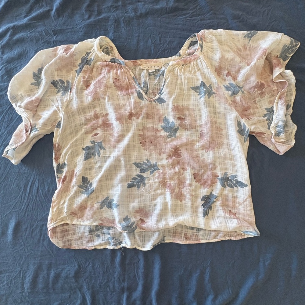 Lovestitch Floral Blouse in Blue and Pink